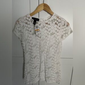 INC Bright White Lace Floral Top Size Small NWT